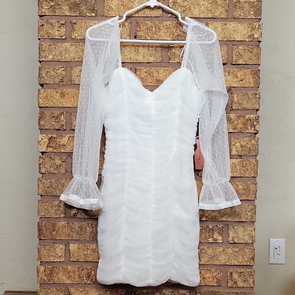 Haute Monde White Bodycon Lace Long Bell Sleeve Dress Size Large NWT